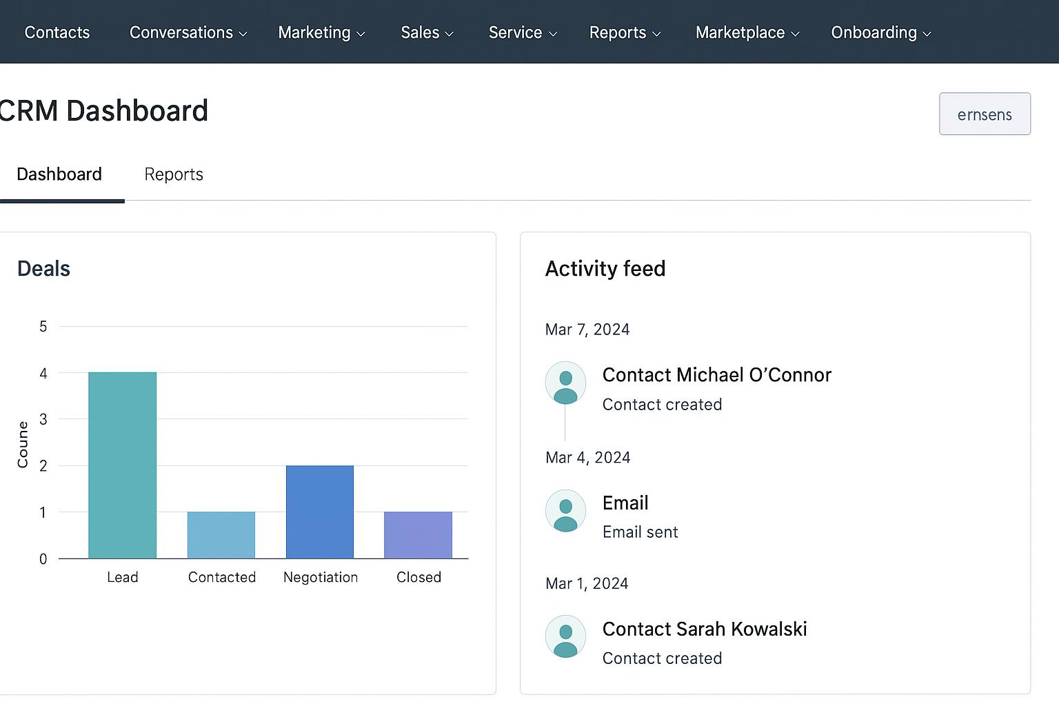 CRM Dashboard Setup
